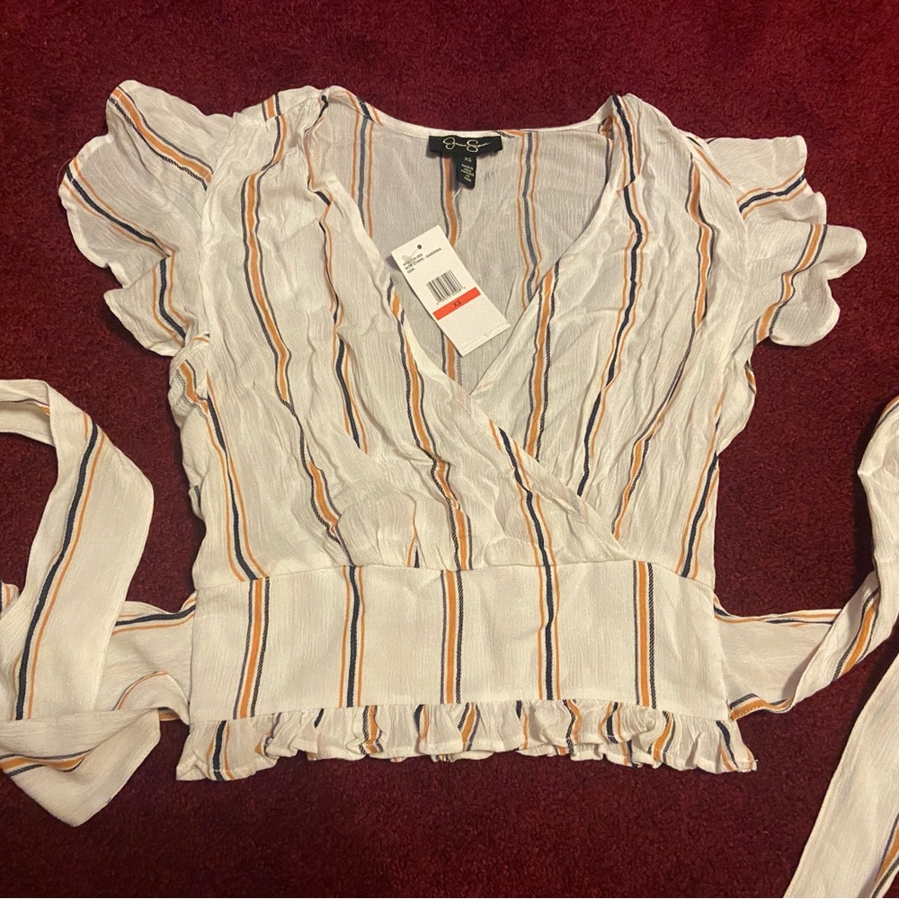 NWT Jessica Simpson Boho Striped Ruffle Sleeve Blouse